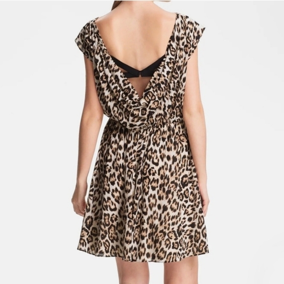 Alice + Olivia Shelie Leopard Open Back Dress Blk/Brn/Tan Cap Sleeve Lined Sz XS - Picture 8 of 16